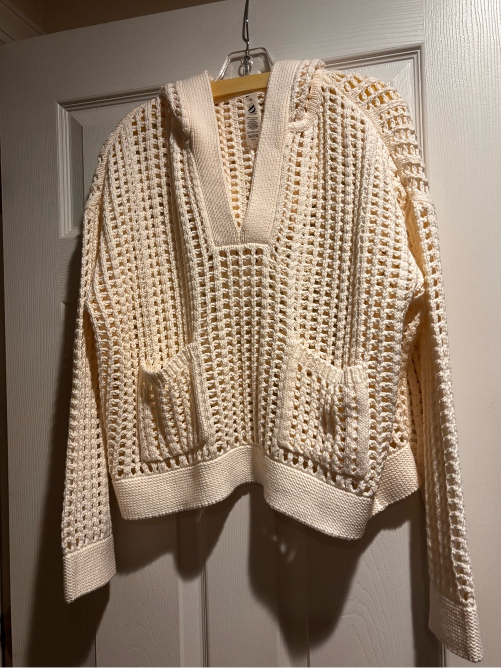 NWT Cream Open-Knit Hooded Sweater
